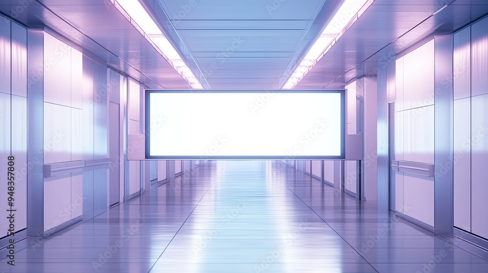 A blank digital billboard in a futuristic hospital hallway, lit by ambient lighting and modern technology. A blank digital billboard in a futuristic hospital hallway, lit by ambient lighting and modern technology.