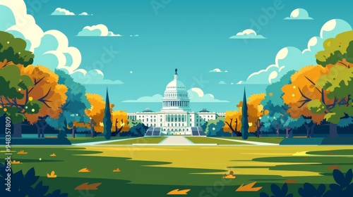 A Vibrant Autumn Scene Showcasing the Capitol Building Surrounded by Beautiful Fall Foliage