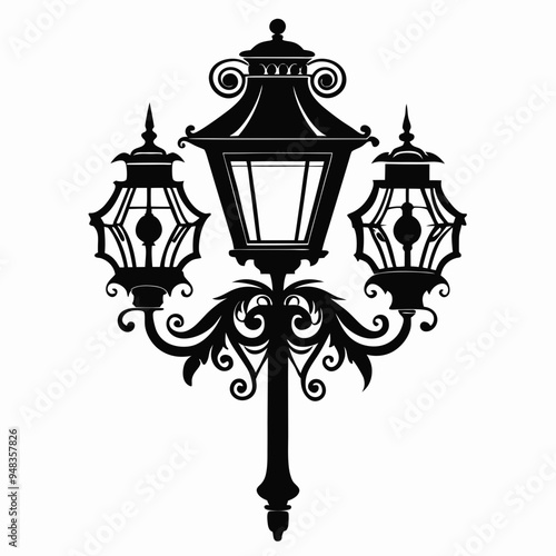 Vintage light vector illustration, old street lamp post, sidewalk lantern