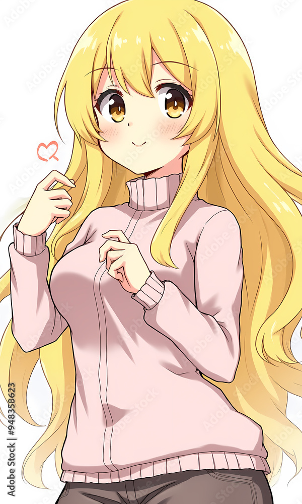 Cheerful anime girl with blonde hair styled in soft waves stands indoors, wearing a cute skirt and stockings. She playfully points at herself, showcasing her bright expression and engaging personality Cheerful anime girl with blonde hair styled in soft waves stands indoors, wearing a cute skirt and stockings. She playfully points at herself, showcasing her bright expression and engaging personality