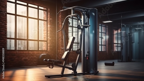 A well-equipped gym in the morning light featuring a multi-station weight machine and a fitness space ideal for training photo