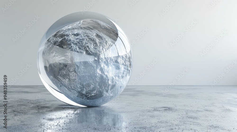 A crafted Crystal Globe on a surface reflecting an artistic design and structure A crafted Crystal Globe on a surface reflecting an artistic design and structure