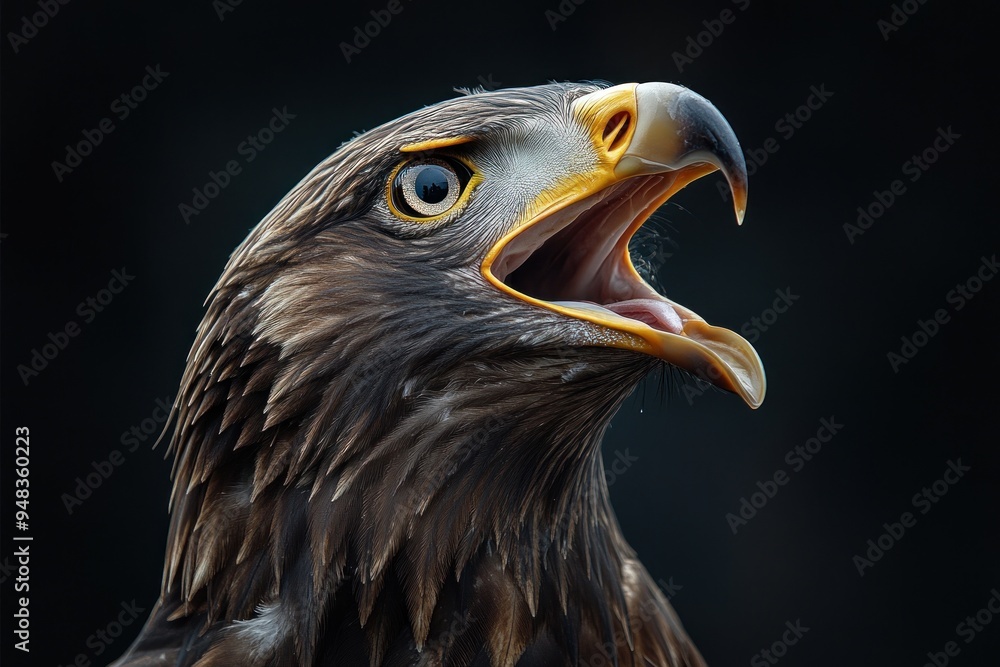 Obraz premium Closeup of an Eagle's Head with a Wide Open Beak