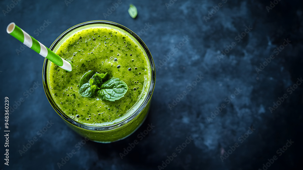 A glass of green smoothie commercial advertising photo A glass of green smoothie commercial advertising photo
