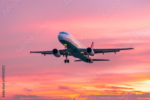 Wallpaper Mural A modern passenger plane takes off into the sky against the background of sunrise, symbolizing the beginning of the journey Torontodigital.ca