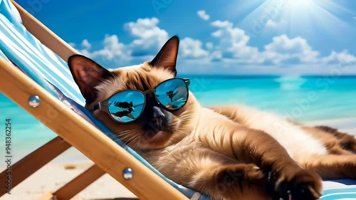 Summer Vibes Cat Resting on a Beach Chair