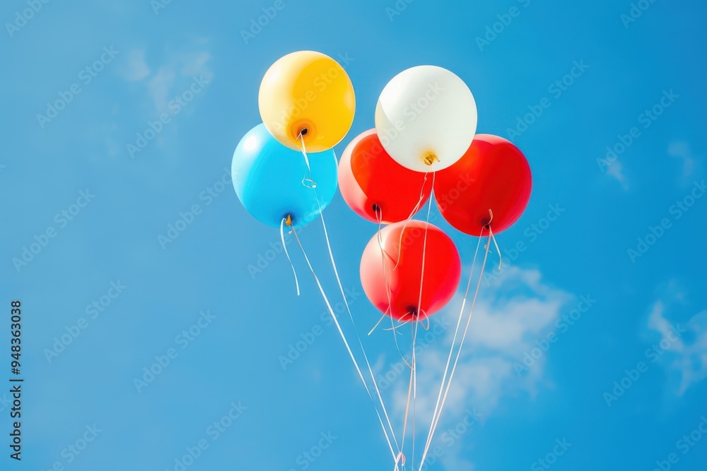 Balloons In The Sky. Colorful Balloons with Blue Sky Background Balloons In The Sky. Colorful Balloons with Blue Sky Background