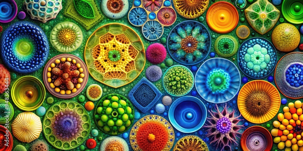 Chromatic Cell Theater: A vibrant kaleidoscope of cell types, showcasing the diverse colors and shapes of life's building blocks. Chromatic Cell Theater: A vibrant kaleidoscope of cell types, showcasing the diverse colors and shapes of life's building blocks.