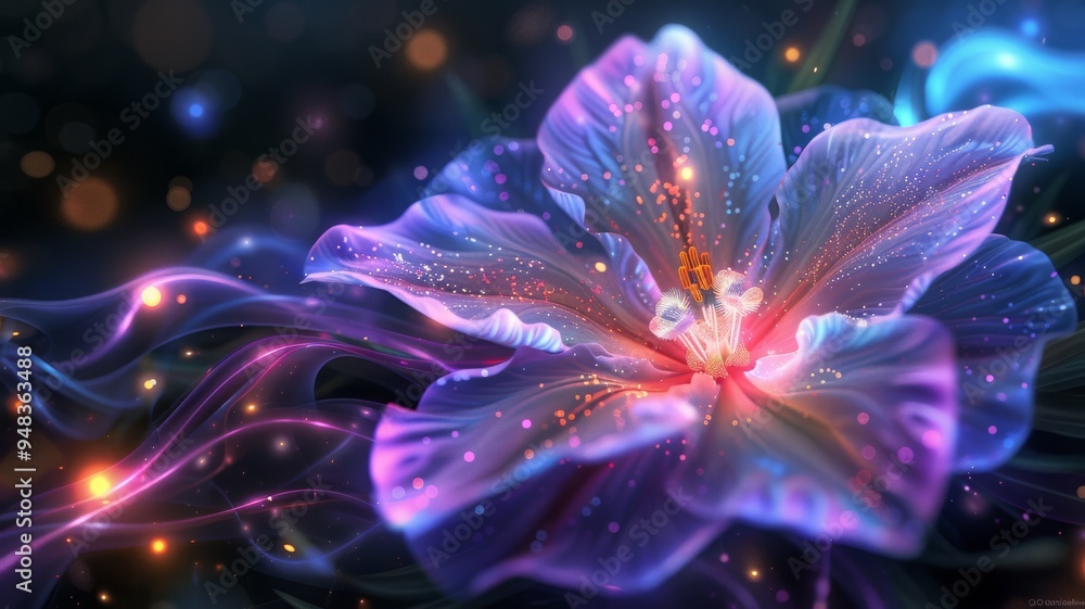 A stunning and vibrant ethereal flower radiating with a captivating cosmic glow that enchants A stunning and vibrant ethereal flower radiating with a captivating cosmic glow that enchants