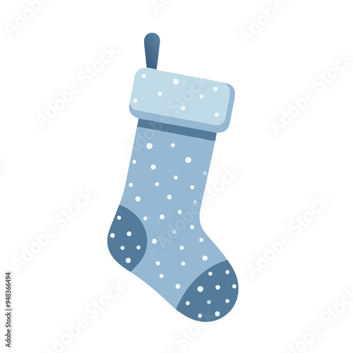 Festive blue stocking with snowy dots for holiday cheer