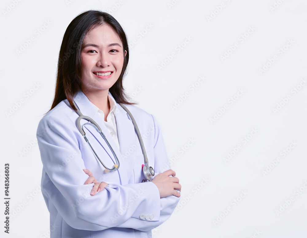 Young Asian female doctor in work clothes working in a hospital. Young Asian female doctor in work clothes working in a hospital.
