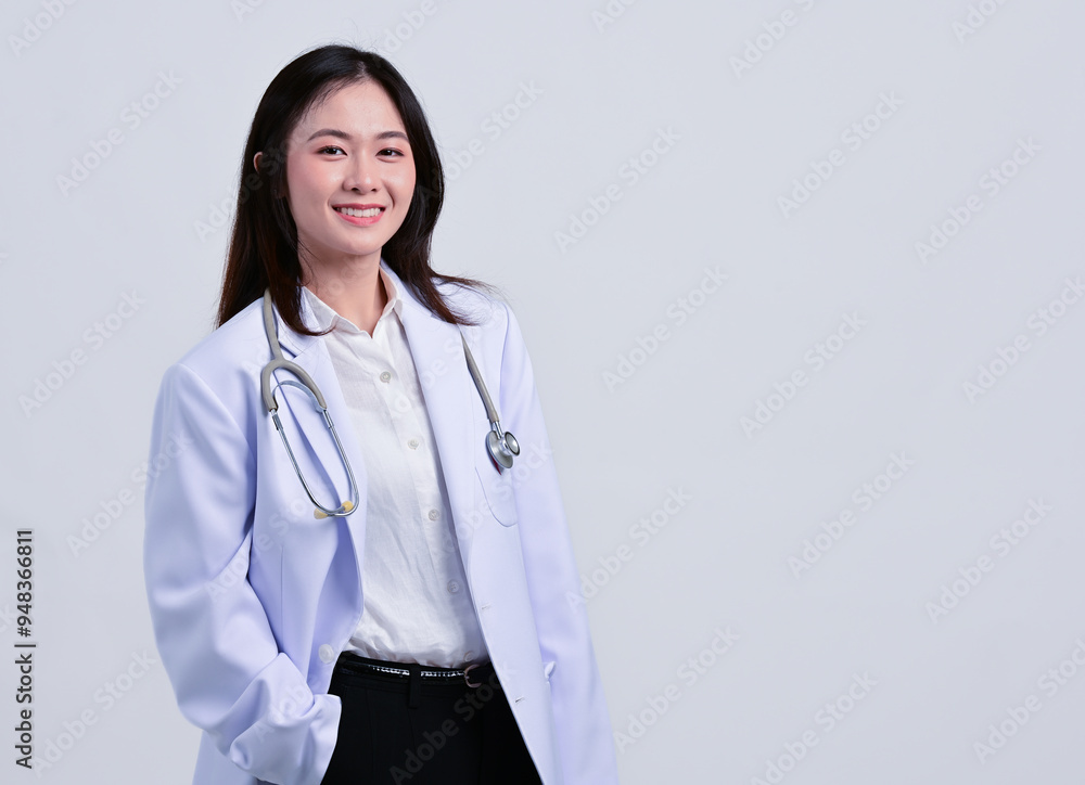 Young Asian female doctor in work clothes working in a hospital. Young Asian female doctor in work clothes working in a hospital.