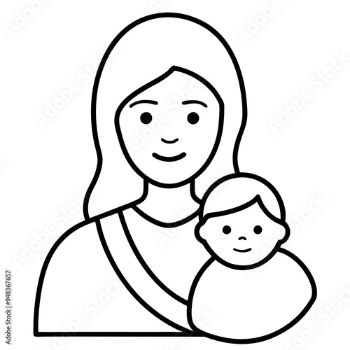 Illustration of mother with baby line art vector illustration