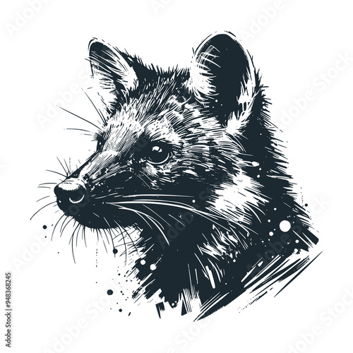  The great wild wolf. Black white vector illustration.
