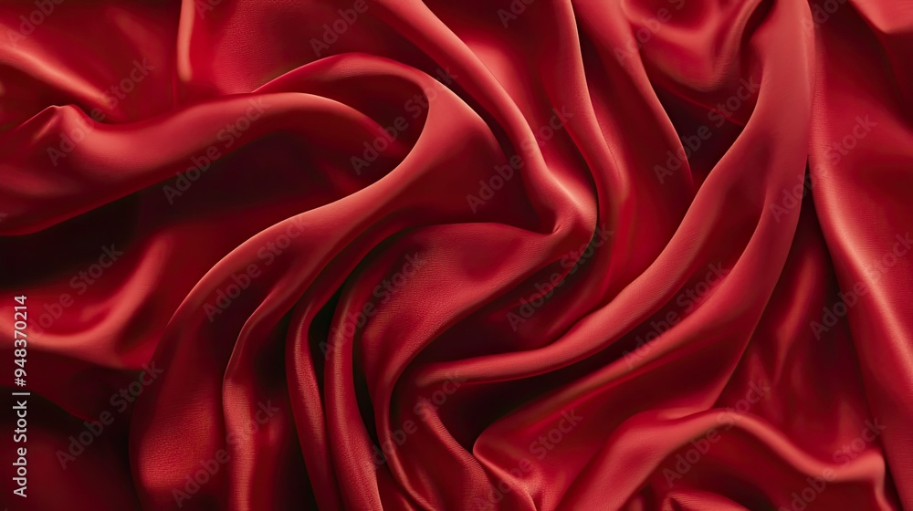 A sumptuous display of red satin fabric in a flat lay, with varying shades and a smooth, flowing appearance A sumptuous display of red satin fabric in a flat lay, with varying shades and a smooth, flowing appearance