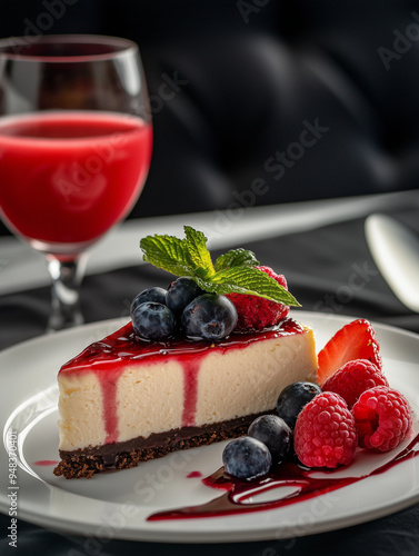 A slice of cheesecake with berries