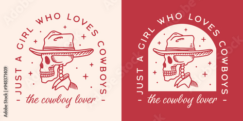 Just a girl who loves cowboys funny cowgirl dark romance love quotes sayings cowboy lover gifts. Retro vintage pink red preppy country girly aesthetic sticker printable women shirt design cut file.
