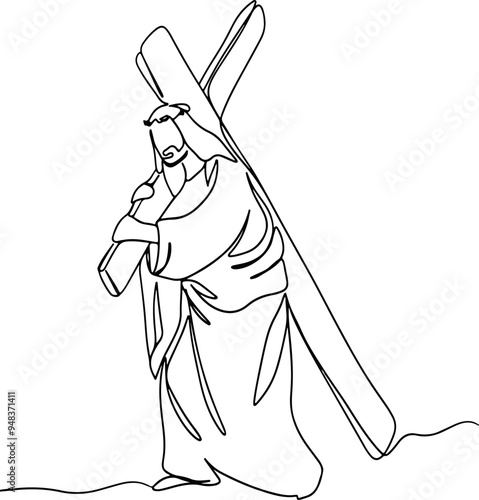 Vector Christ carries his cross on his shoulder