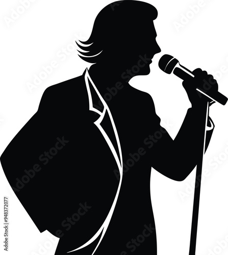 A captivating singer silhouette striking a powerful pose against a vibrant stage light
