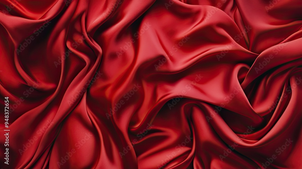 An array of red satin fabric, arranged in a flat lay, with silky, flowing textures creating a vibrant backdrop An array of red satin fabric, arranged in a flat lay, with silky, flowing textures creating a vibrant backdrop