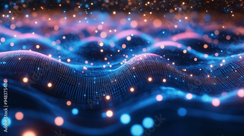 Wallpaper Mural Multicolor glowing data over abstract digital landscape. Based on Generative AI Torontodigital.ca