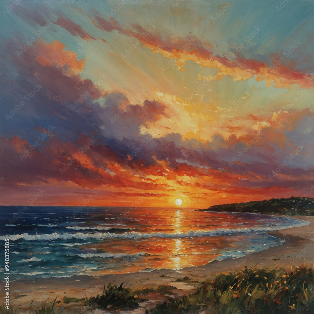Fototapeta premium 海 夕日 夜景