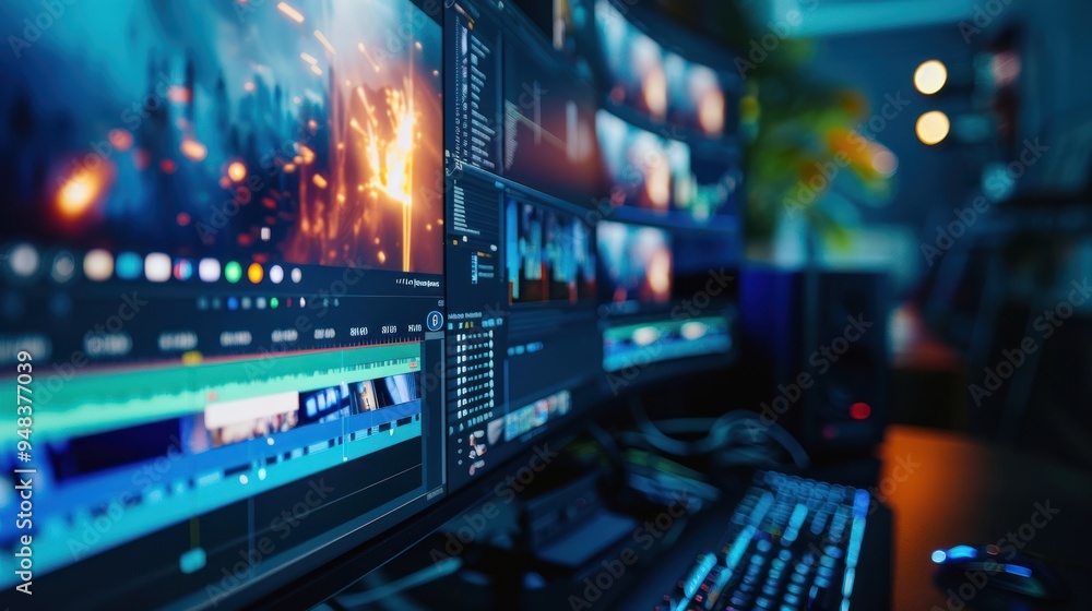 A video editing software interface with digital focus on a specific frame A video editing software interface with digital focus on a specific frame