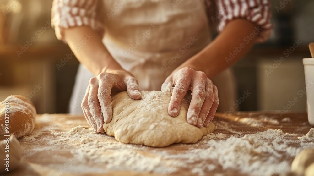 Fototapeta premium Close-up of Hands Kneading Dough