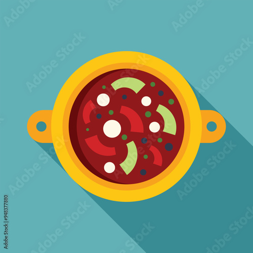 Minimalist vector illustration of a hot steaming soup with vegetables, perfect for a restaurant menu or a food blog