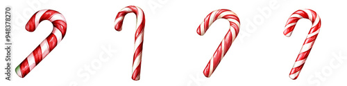 A Christmas candy cane festive treat watercolor style bright red and white isolated on white and transparent background