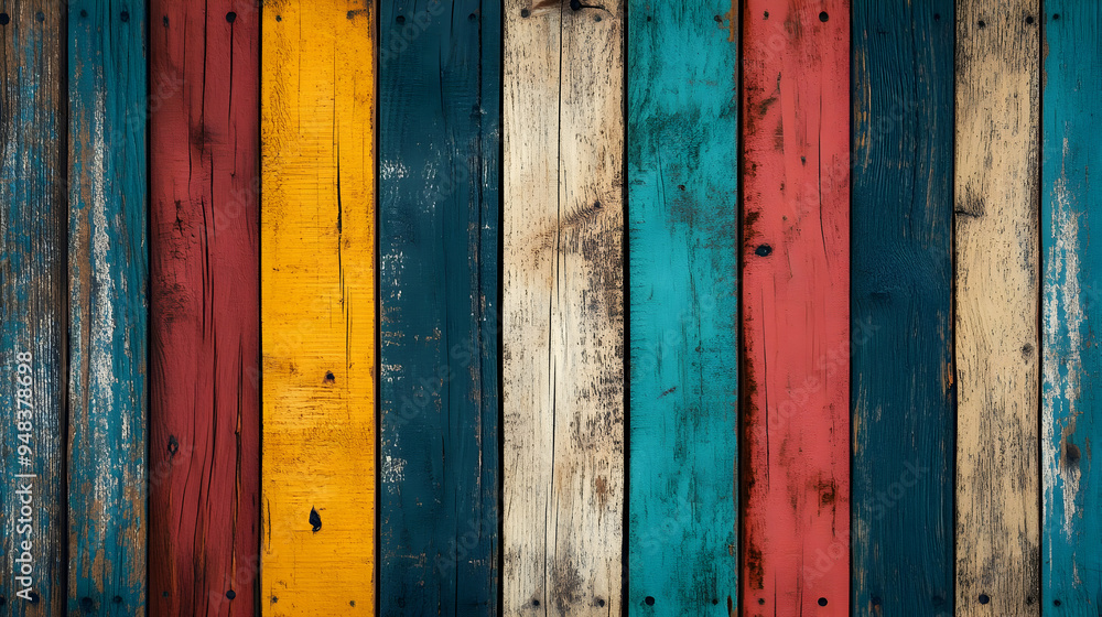 Close up of a weathered wooden fence with different color paint. Close up of a weathered wooden fence with different color paint.