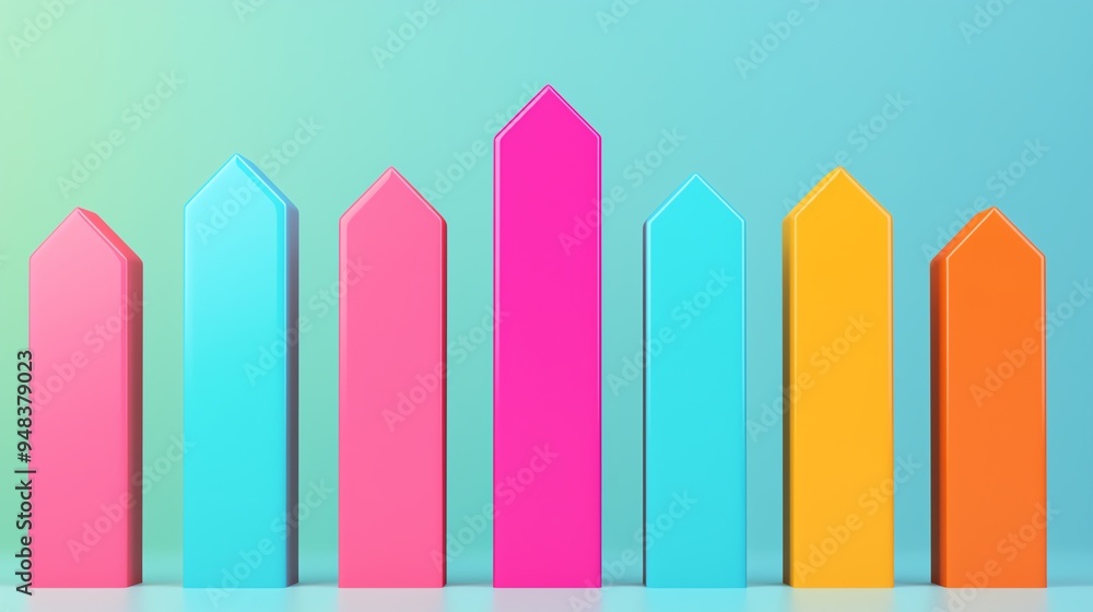 Sales data analysis, vibrant bar charts and growth arrows, 3D illustration Sales data analysis, vibrant bar charts and growth arrows, 3D illustration