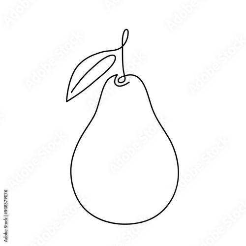 Pear. Fruit with leaf. Continuous one line drawing. Line Art. Minimalism. Vector illustration.