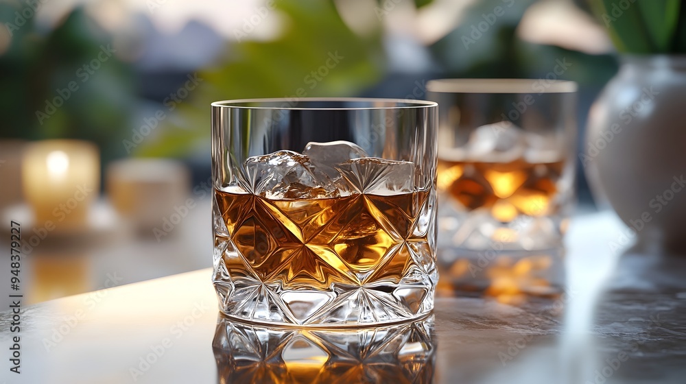 Exquisitely Faceted Whiskey Glasses for Savoring Premium Single Malts on a Polished Surface