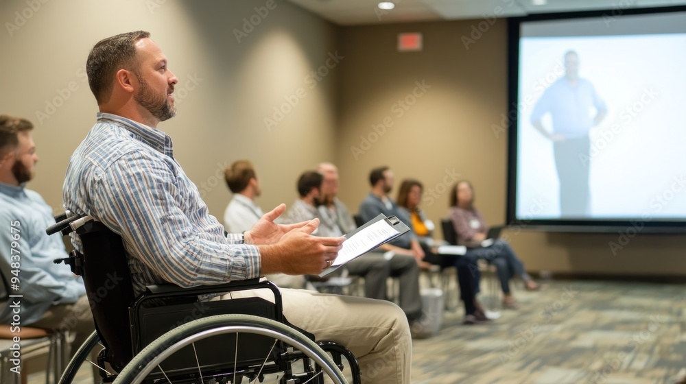 Attentive Audience Member in Wheelchair at a Conference Attentive Audience Member in Wheelchair at a Conference