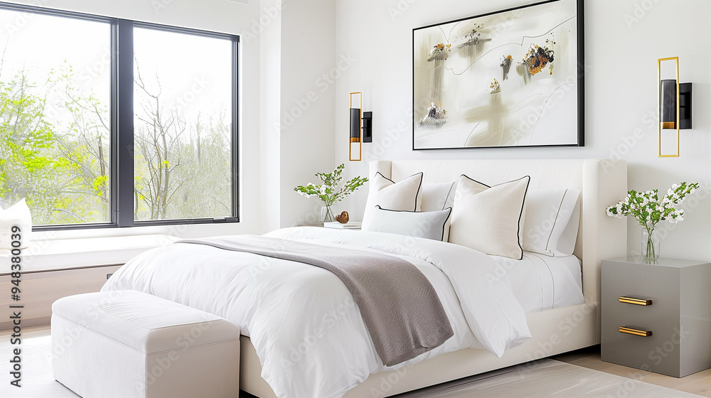 Modern bedroom interior design with elegant decor and natural light Modern bedroom interior design with elegant decor and natural light