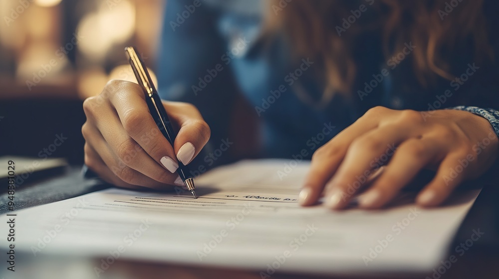 custom made wallpaper toronto digitalA close-up of an insurance form being signed by a client in an office. copy space for text.