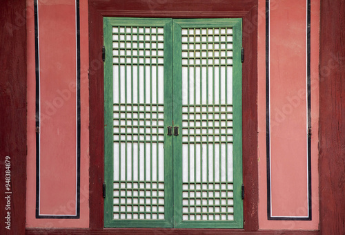 Door frame and window door of a Hanok(Korean-style house) at Jongno-gu near Seoul, South Korea  photo