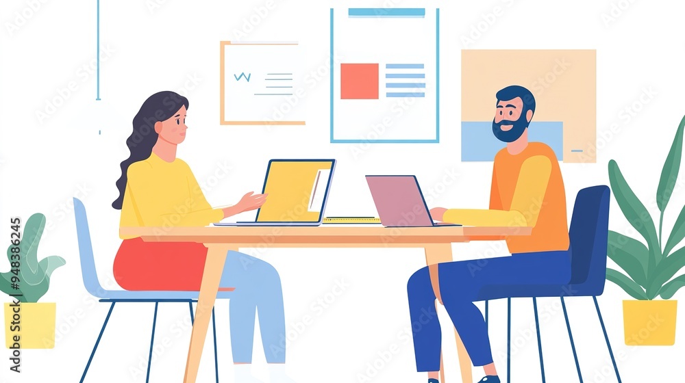 A couple discussing their insurance coverage with an agent, with documents and a laptop on the table. A couple discussing their insurance coverage with an agent, with documents and a laptop on the table.
