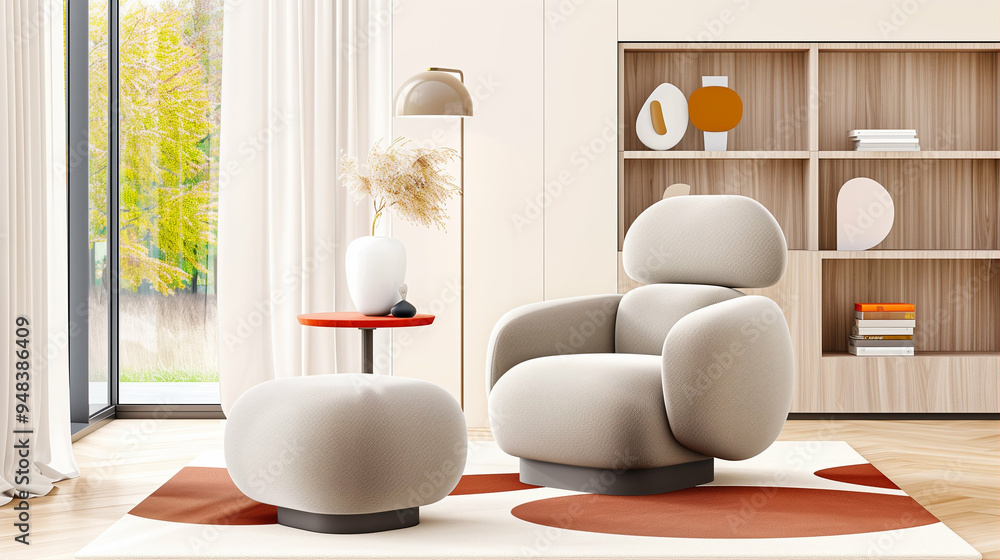 Chair in modern interior design with soft textures and vibrant accents surrounded by stylish decor Chair in modern interior design with soft textures and vibrant accents surrounded by stylish decor
