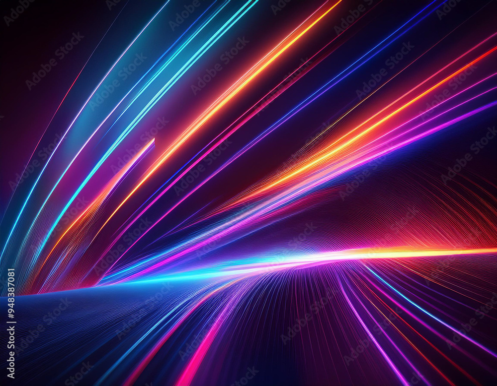 Vibrant Neon Light Streaks: Abstract Glowing Lines on Dark Background with High Contrast and Dynamic Energy Vibrant Neon Light Streaks: Abstract Glowing Lines on Dark Background with High Contrast and Dynamic Energy