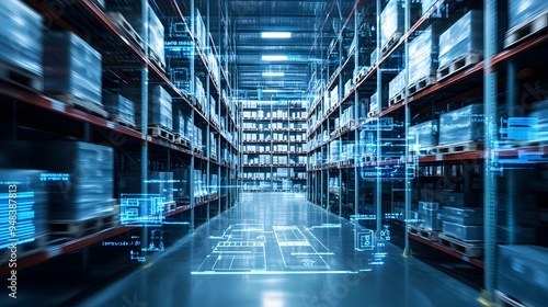 Photograph showcasing a modern IoT integrated smart warehouse with advanced automated inventory management capabilities featuring data driven optimization real time monitoring photo