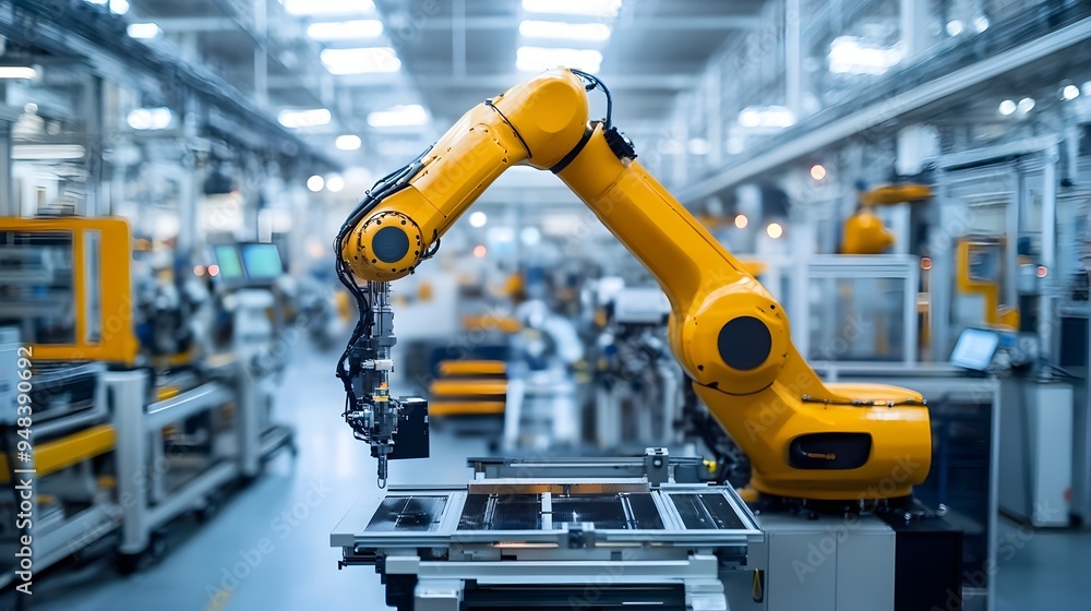 Photograph depicting the autonomous of IoT connected machinery and systems in a state of the art smart factory environment Photograph depicting the autonomous of IoT connected machinery and systems in a state of the art smart factory environment