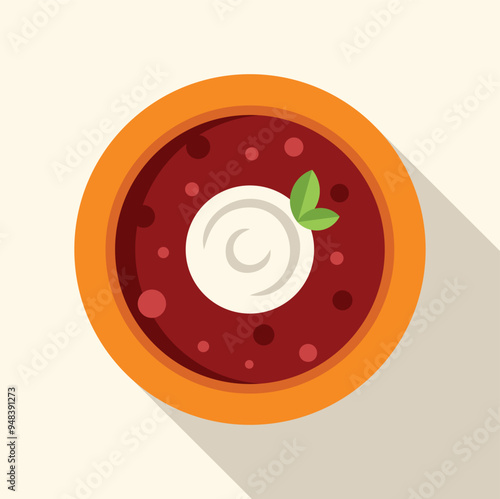 This vector illustration features a delicious bowl of borscht, a vibrant beetroot soup, perfect for showcasing ukrainian and eastern european cuisine