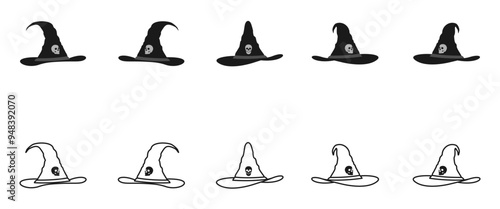witch hat with skull icon set vector illustration isolated on white background.