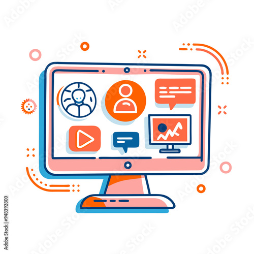 Wallpaper Mural Shared Screen Illustration, Modern Line Art Style, Online Collaboration Concept Torontodigital.ca