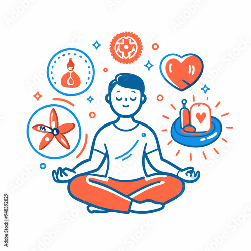  Stress Management Illustration, Modern Line Art Style, Relaxation and Wellness Concept