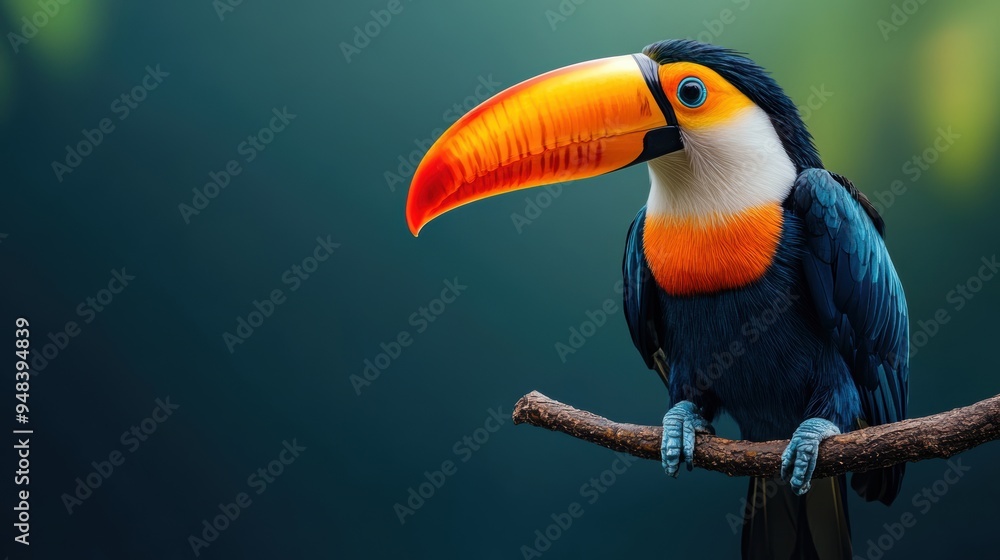 Obraz premium a captivating design featuring a vibrant toucan resting on a branch, perfect for wildlife concepts with text placement