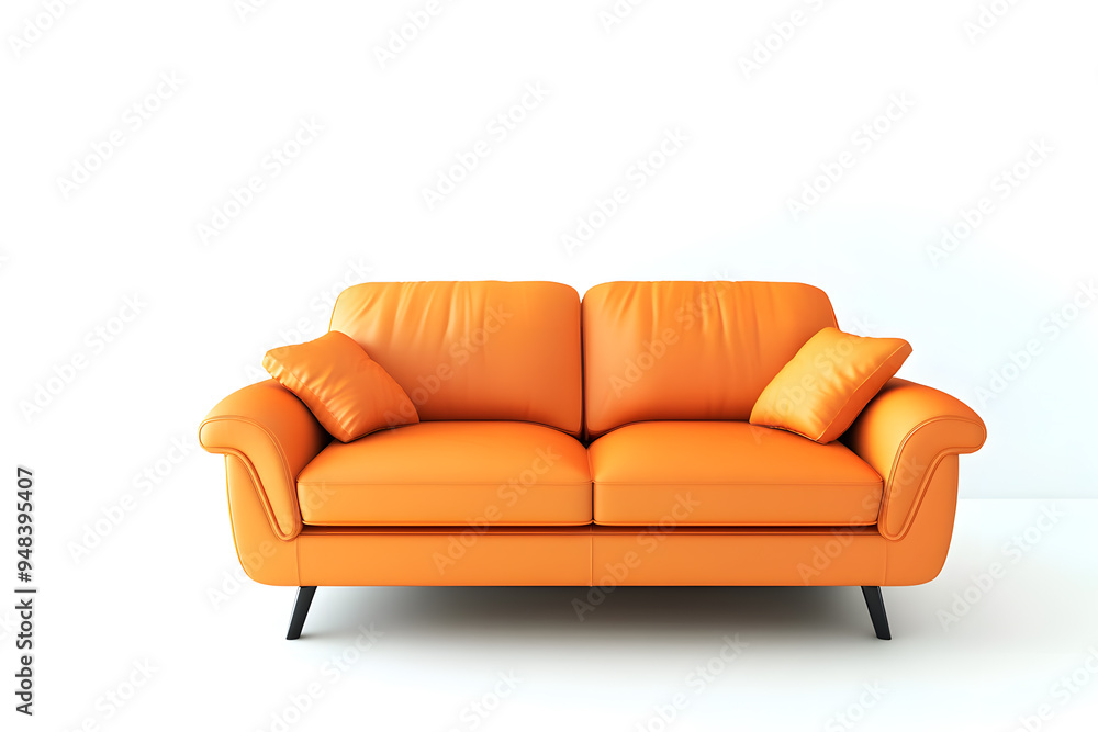 Fototapeta premium Modern orange sofa isolated on white background