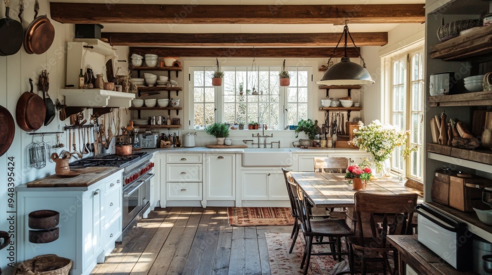 a cozy farmhouse style kitchen with white cabinets a cozy farmhouse style kitchen with white cabinets